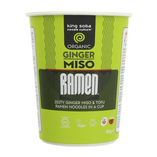 King Soba Vaso Ramen Miso Jengibre Sin Gluten Bio 85 g
