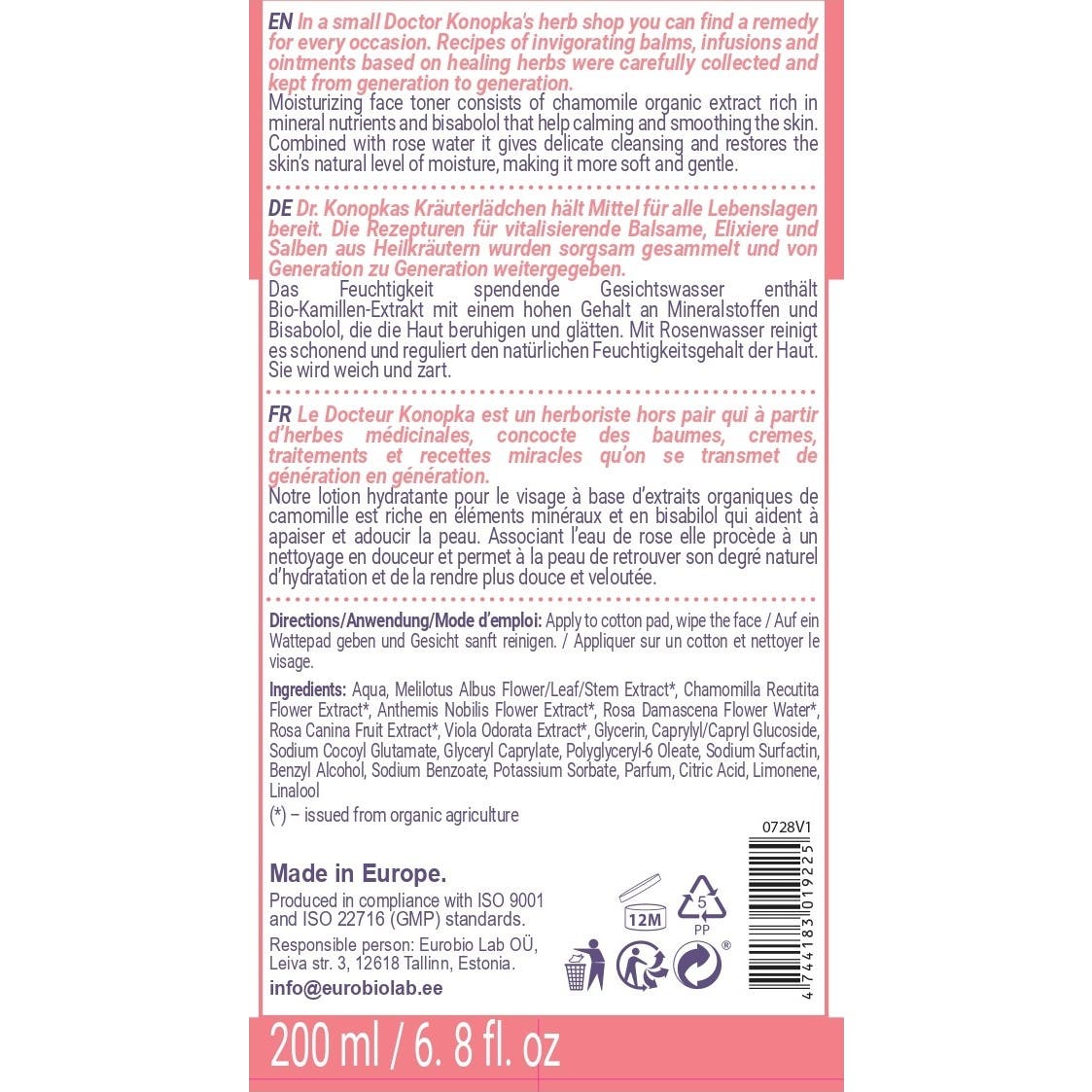 Dr Konopka'S Tónico Facial Hidratante 200ml