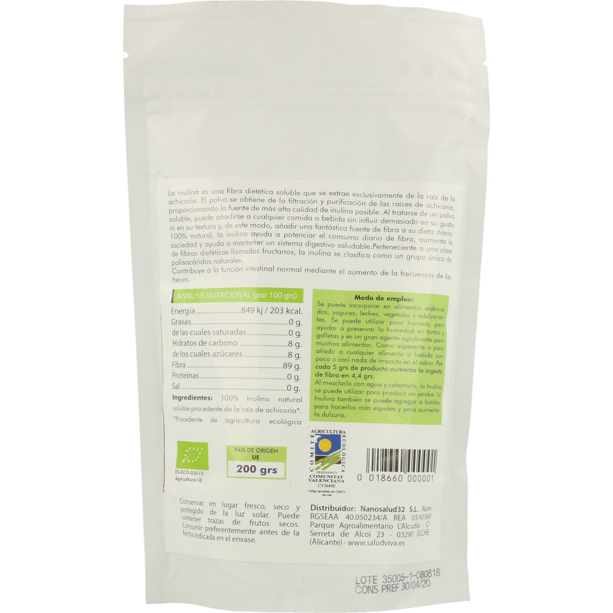 Salud Viva Inulina de Achicoria en Polvo 200g