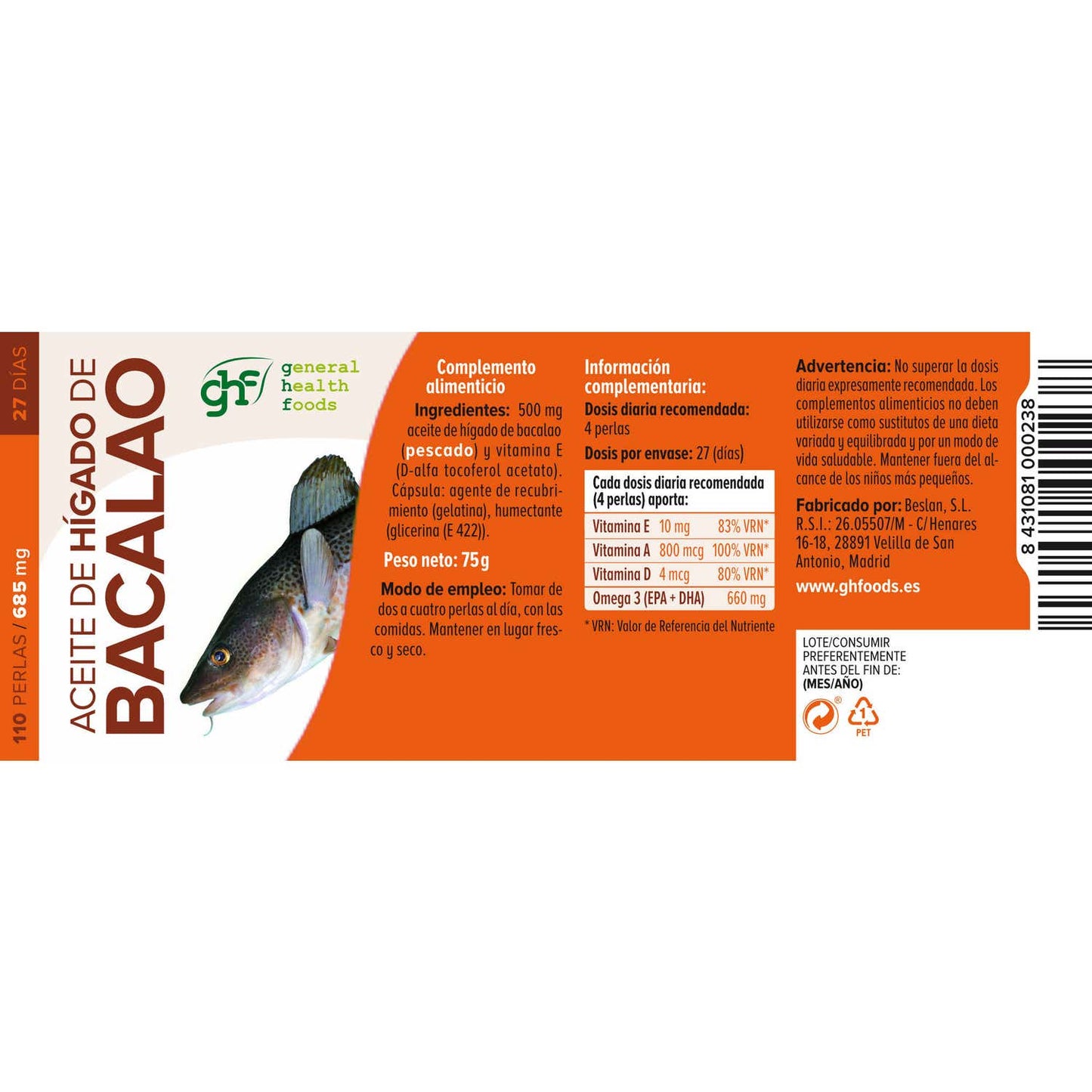 GHF hígado de bacalao 700mg 110 perlas
