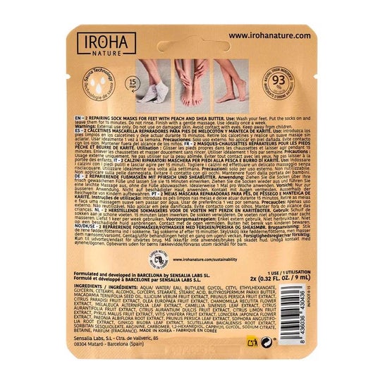 Iroha Nature Mascarilla Pies Melocotón Manteca de Karité 2uds