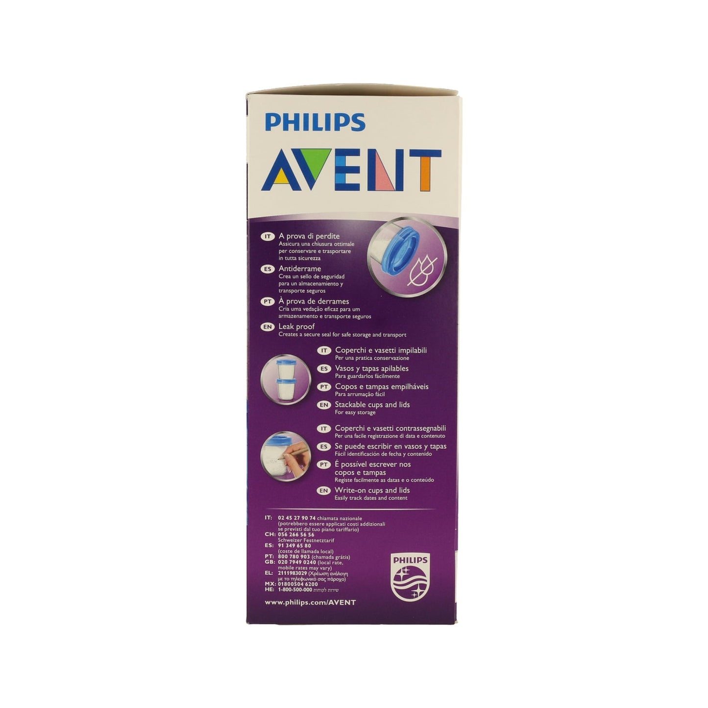 Avent Recipientes para leche materna 5x180ml + 5 tapas