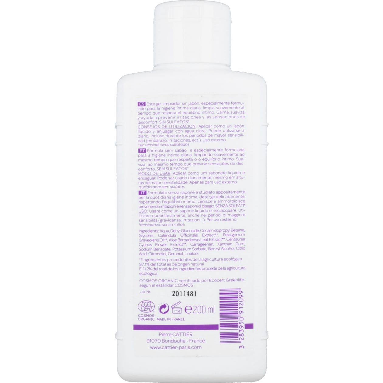 Cattier Gel Suave Cuidado Delicado Higiene Femenina BIO 200ml