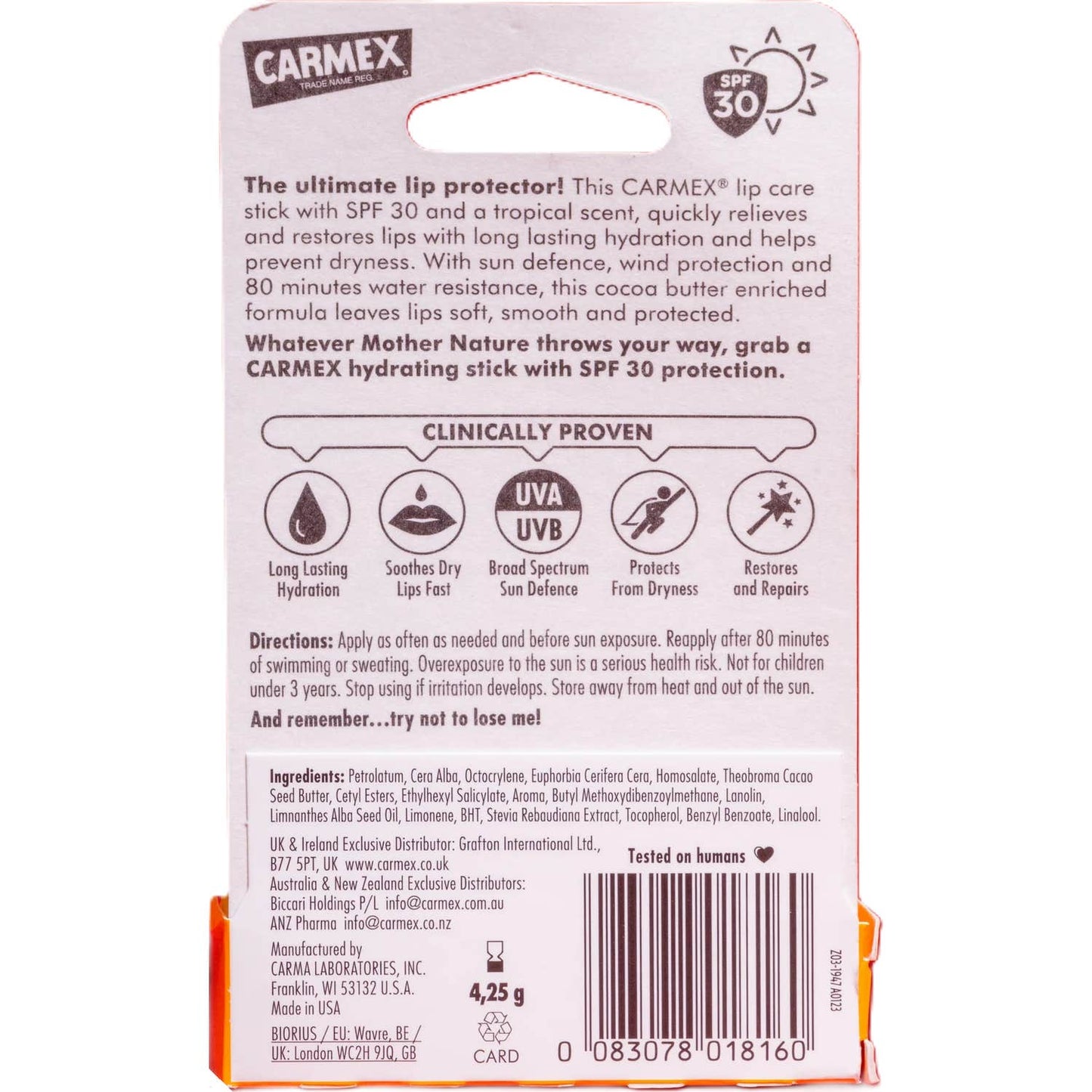 Carmex Tropical Bálsamo Labial Hidratante Stick Spf30 4,25g