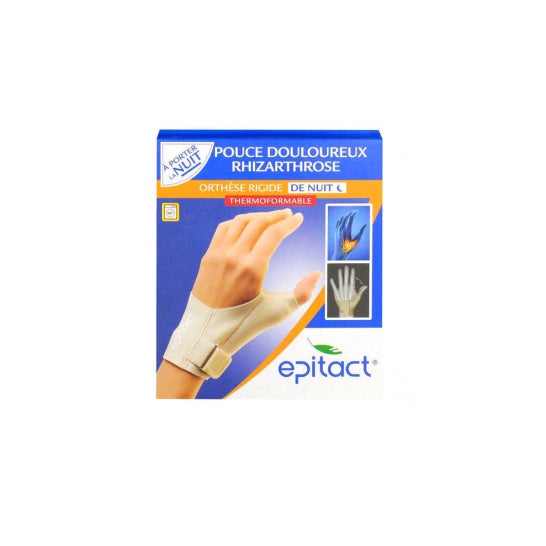 Epitact - Ortesis Rígida Termoformable para la Noche Dolorosa para el Pulgar Rizartrosa para la Mano Derecha Talla S