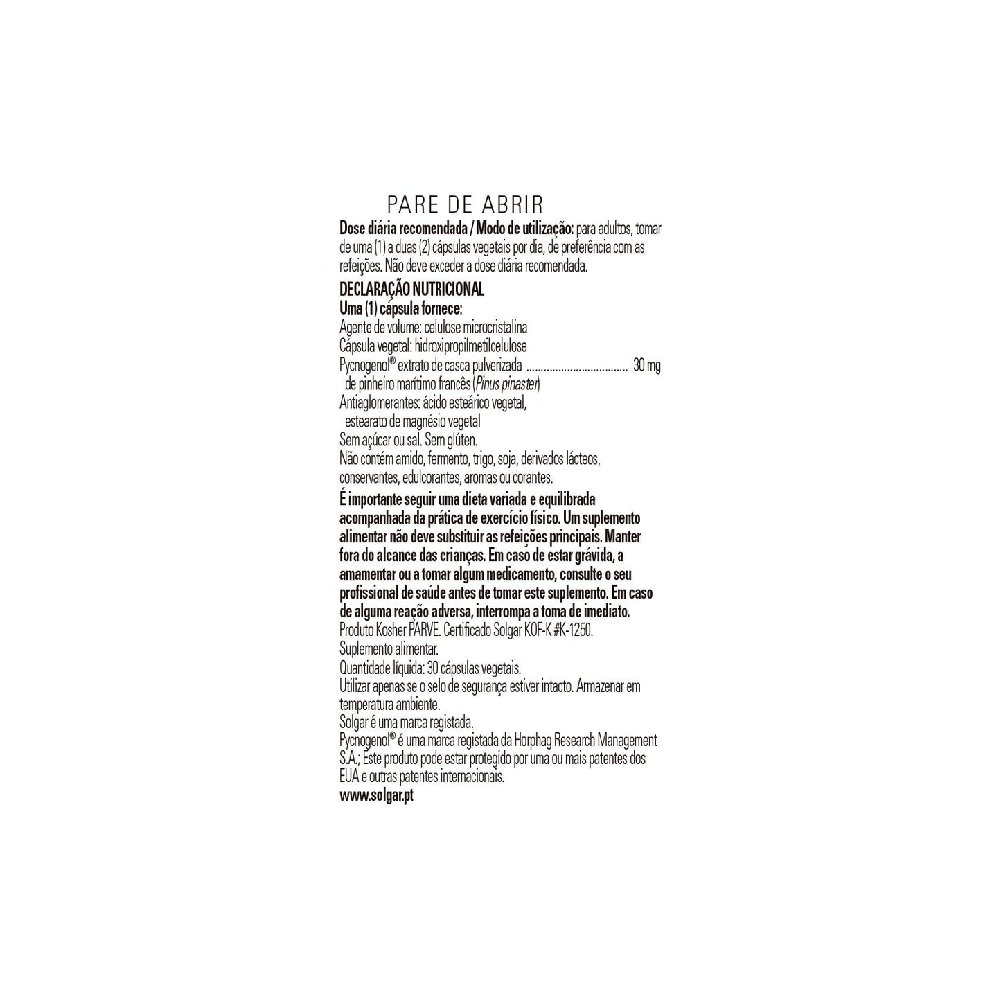 Solgar Pycnogenol 30mg Extracto de Corteza de Pino 30vcaps