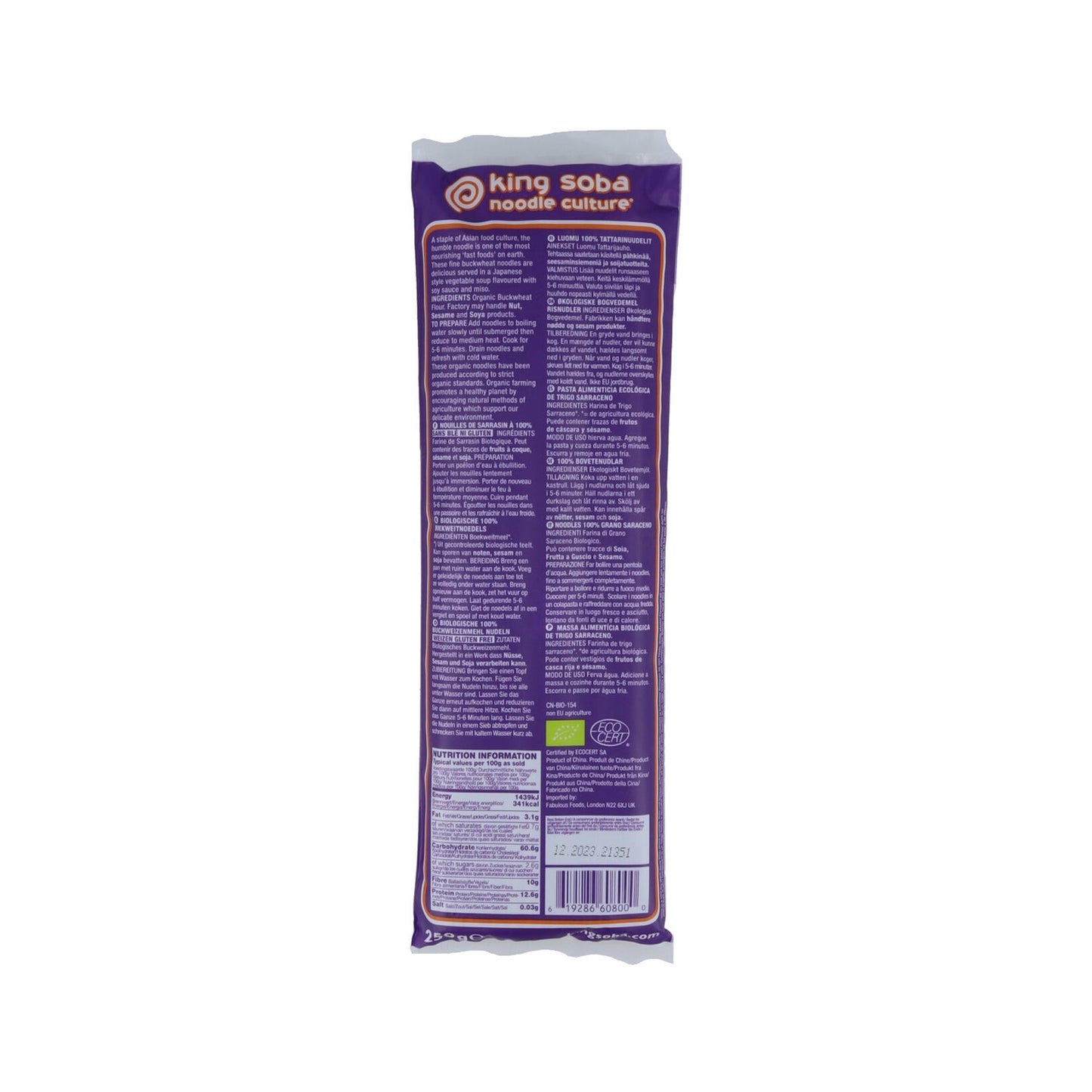 King Soba Noodles 100% Trigo Sarraceno 250g