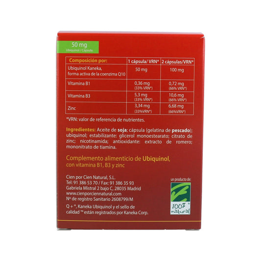 100% Natural Quinol 10 90cápsulas de 50mg de Ubiquinol
