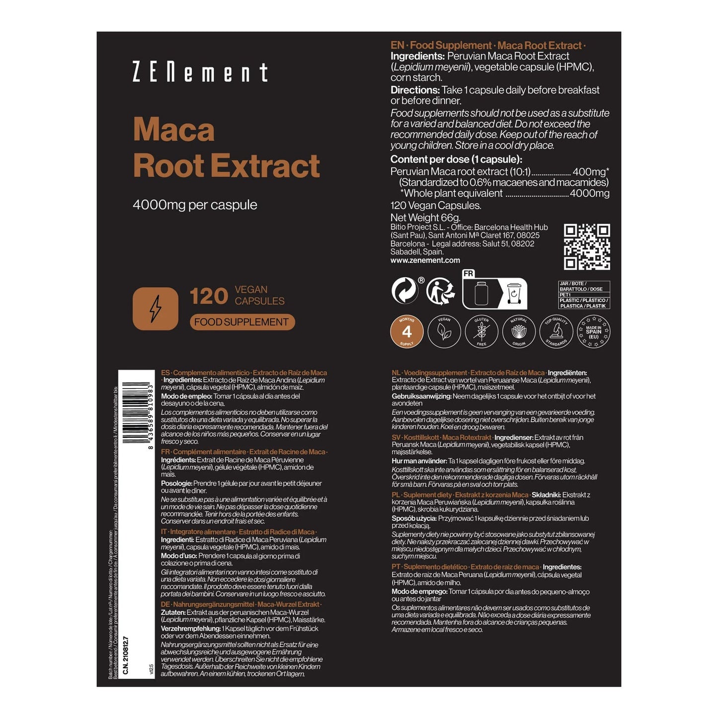 Zenement Extracto Raíz de Maca 4000mg 120vcaps