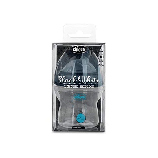 Chicco NaturalFeeling Biberón Silicona +0M Black & White 150ml