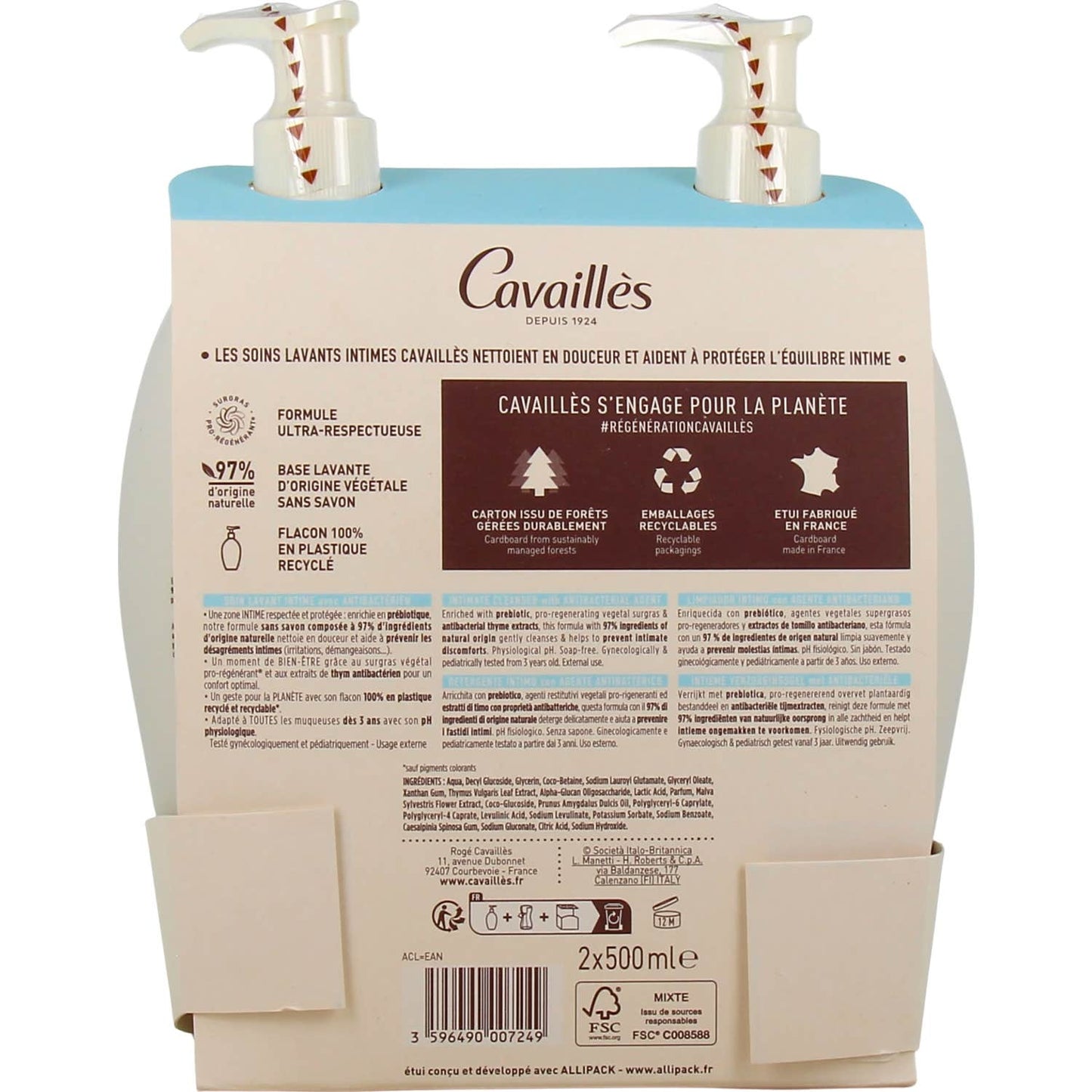 Cavaillès Cuidado Íntimo Antibacteriano 2x500ml