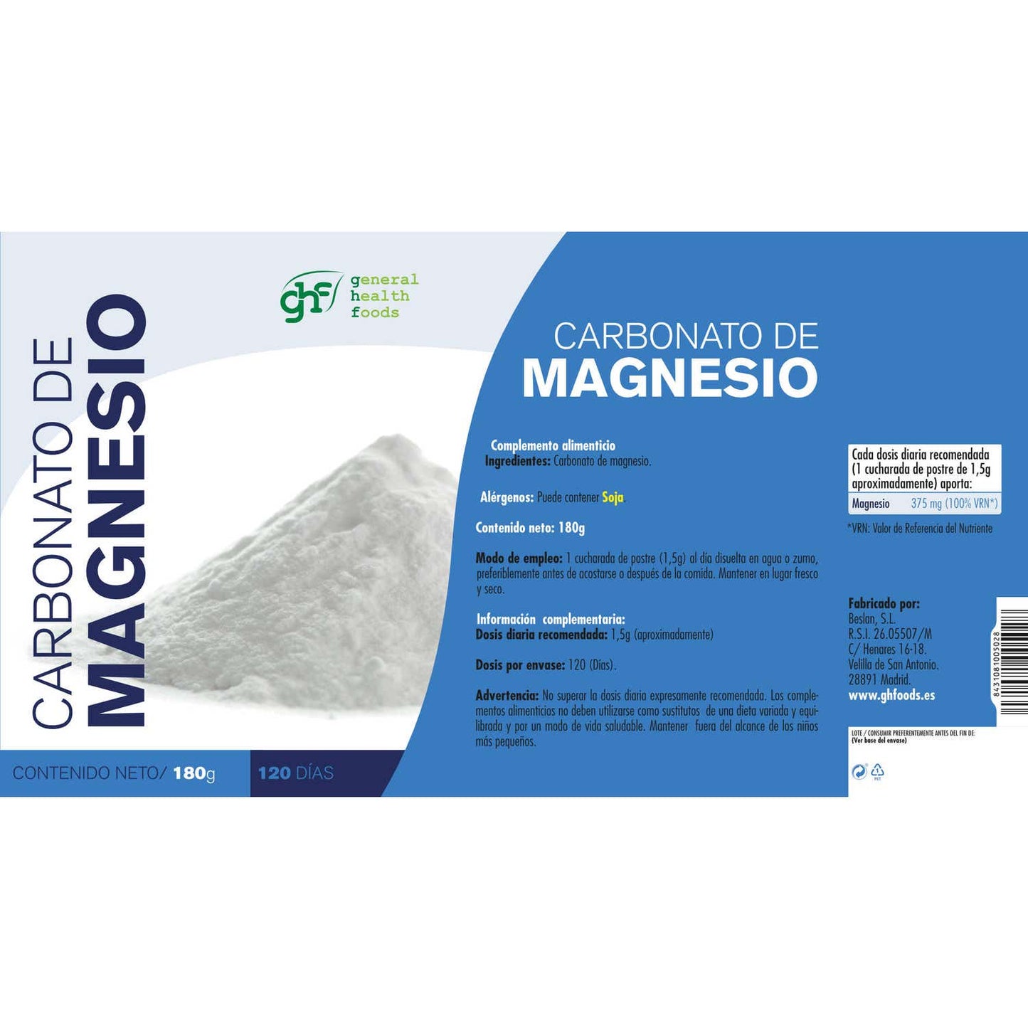 GHF carbonato de magnesio 180g