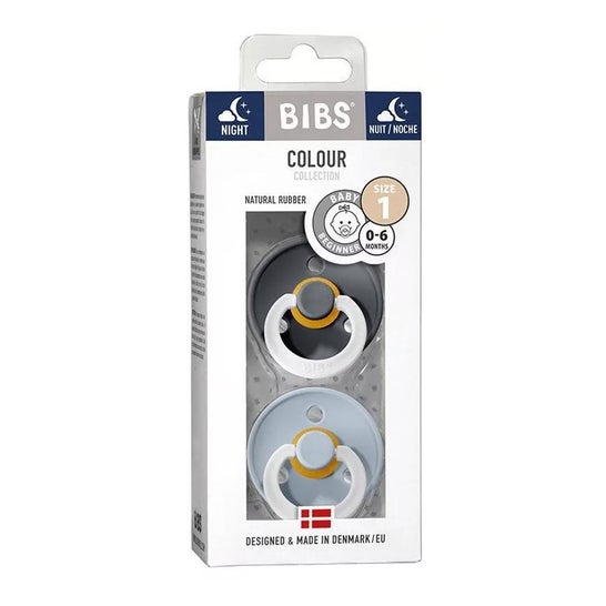 Bibs Pack Chupetas Látex Noturnos 6 18m Azul Cinza T1 2uds