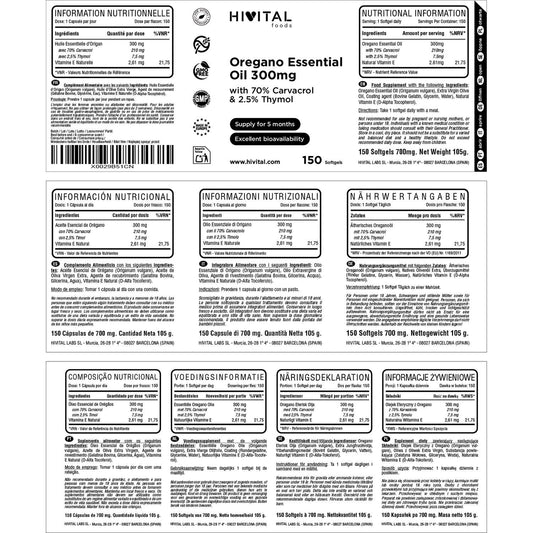 HIVITAL Aceite de orégano 300 mg 150 cáps blandas