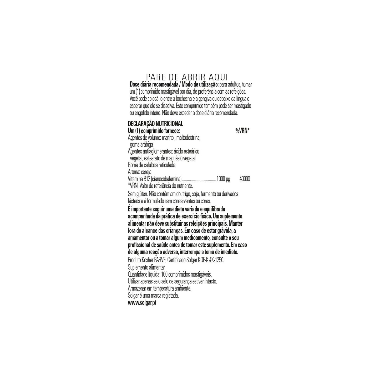 Solgar Vitamina B12 Cianocobalamina 1000mcg Sublingual 100comp