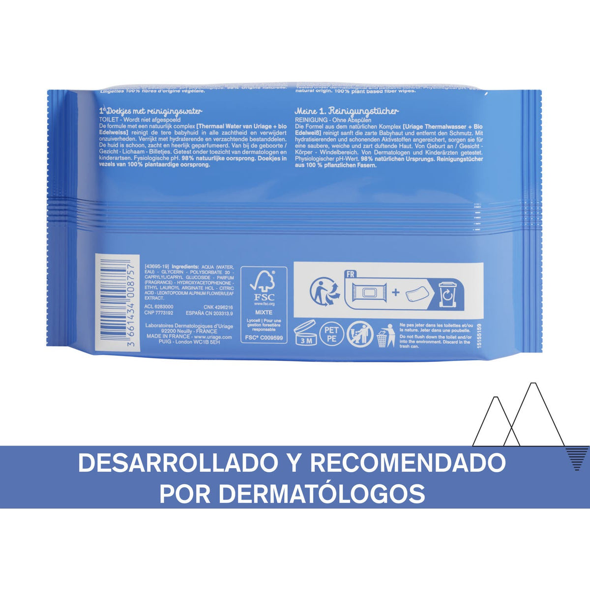 Uriage Bb 1ª toallitas de limpieza 70 toallitas