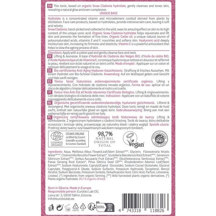 Natura Siberica Tónico Facial Hialurónico Anti Age 150ml