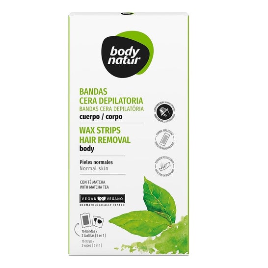 Body Natur Bandas Cera Depilatoria Cuerpo Té Matcha 16 uds
