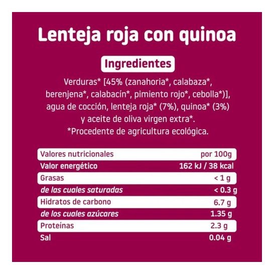 Smileat Tarrito Ecológico CA-CHI-TOS de Lenteja Roja con Quinoa 230g