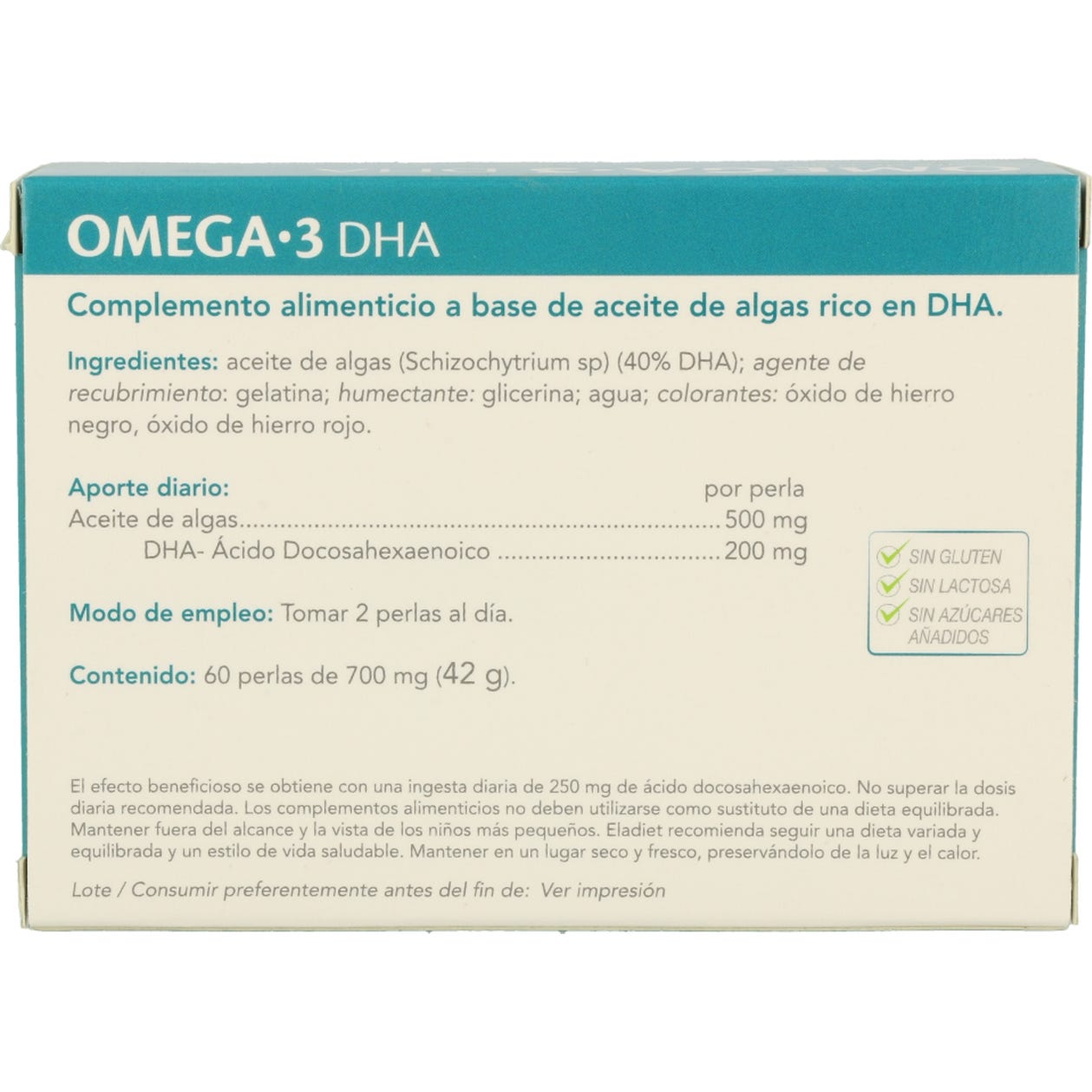 Omega 3 Dha Aceite De Alga Eladiet 60 Perlas