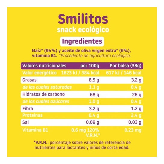 Smileat Smilitos Gusanitos Ecológicos de Maíz 38g