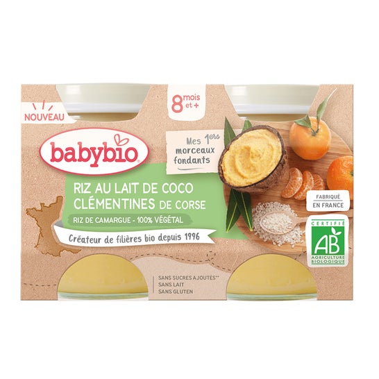BabyBio Arroz Leche de Coco Clementinas Corsas +8m 2x130g