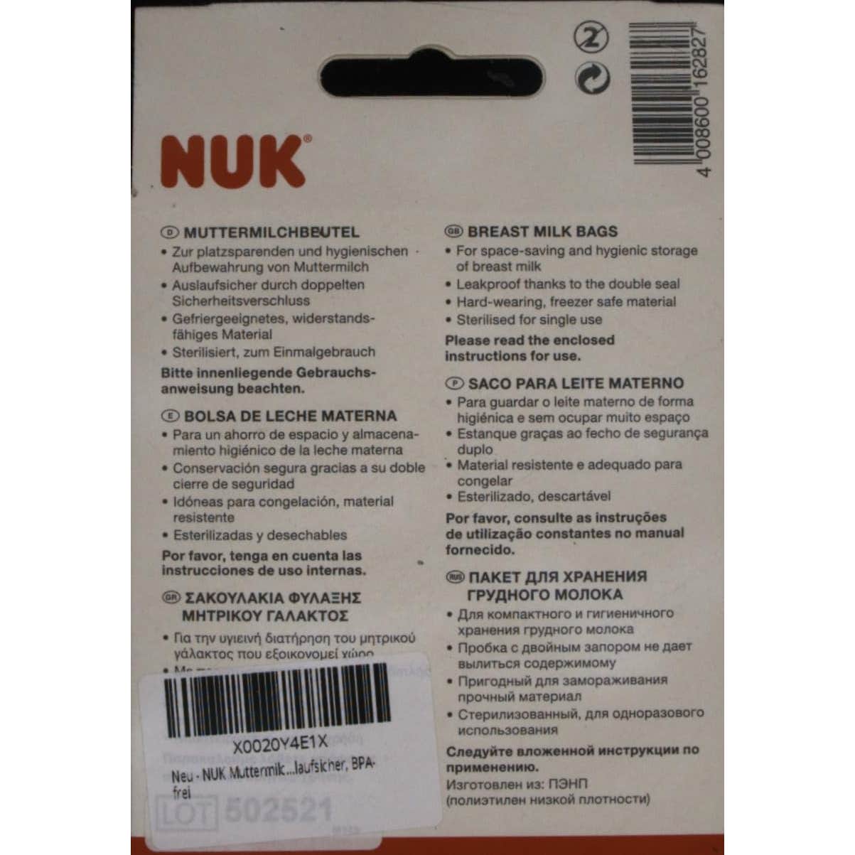 Nuk bolsas de leche materna 25uds