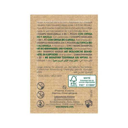 Klorane Mascarilla Champú 2 en1 a la Ortiga 8 Sobres x 3 gr