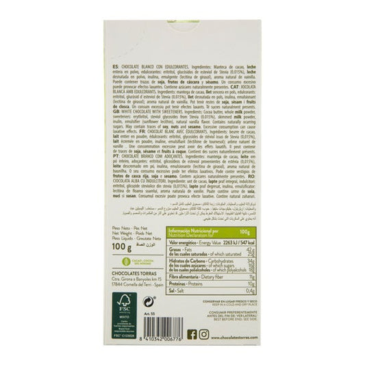 Torras Stevia Chocolate Blanco 100 g