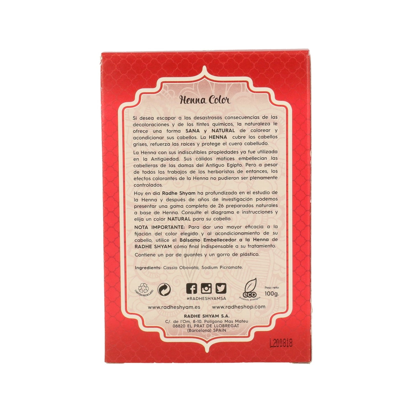 Radhe Shyam Henna Caoba Luminoso Polvo 100g