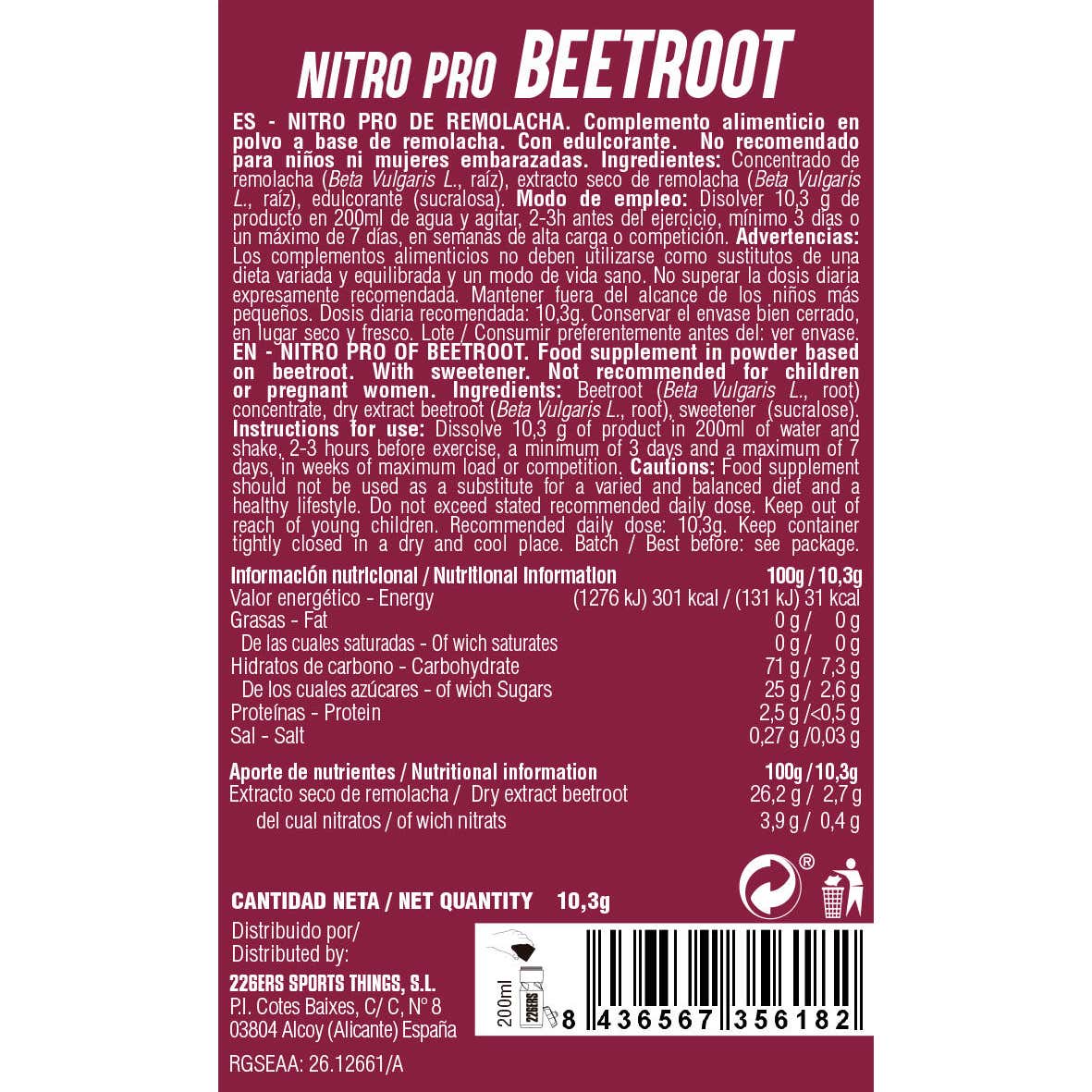 226Ers Nitro Pro Beetroot 14 sobres