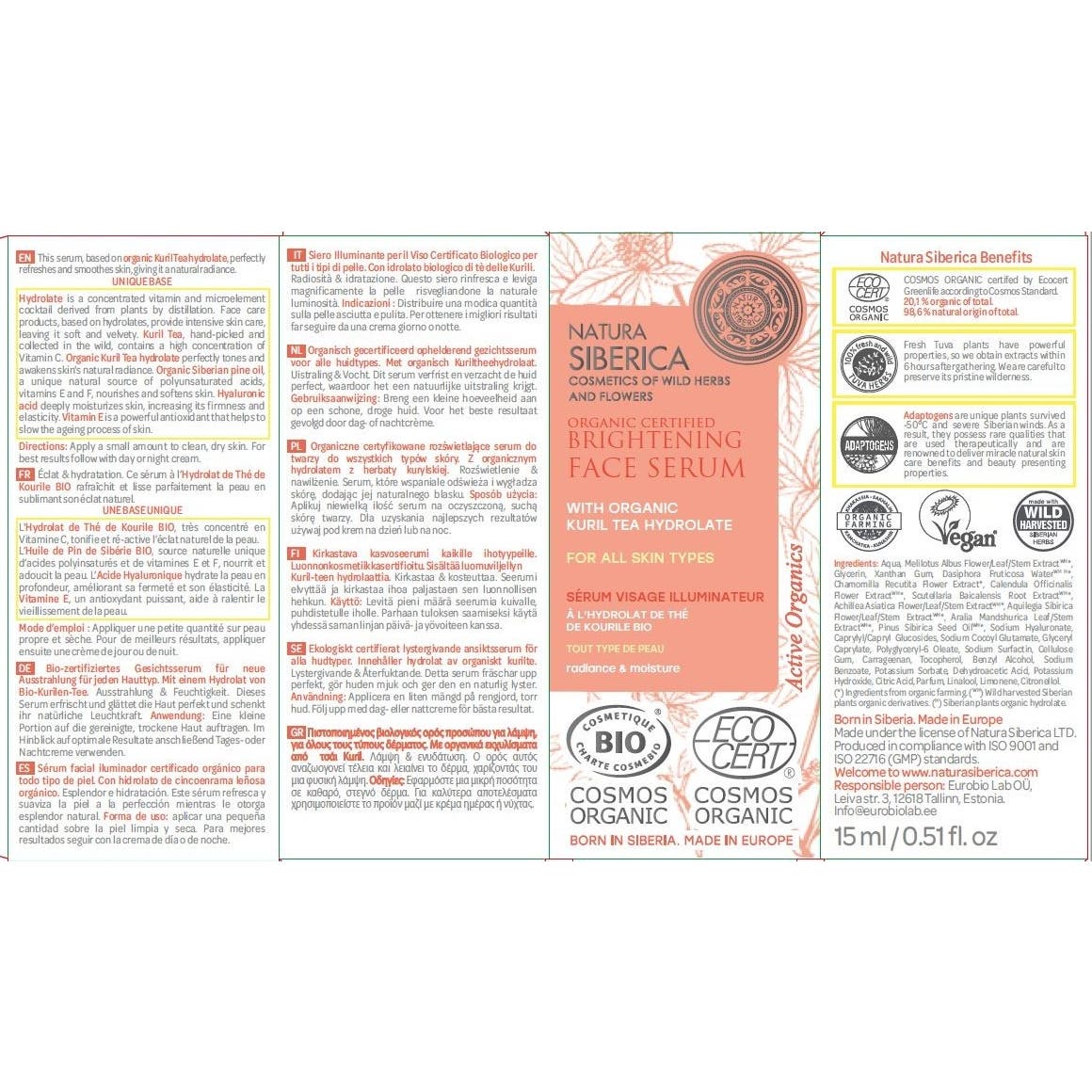 Natura Siberica Sérum Facial Iluminador todo Tipo de Piel 15ml