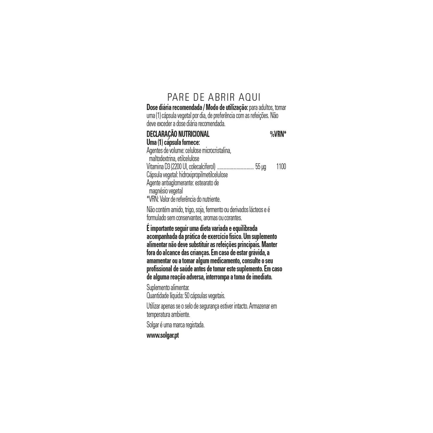 Solgar Vitamina D3 Colecalciferol 2200 UI 55 mcg 50 vcaps
