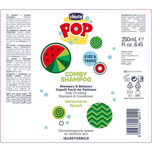 Chicco Pop Comby Champú & Acondicionador Sandía 250 ml