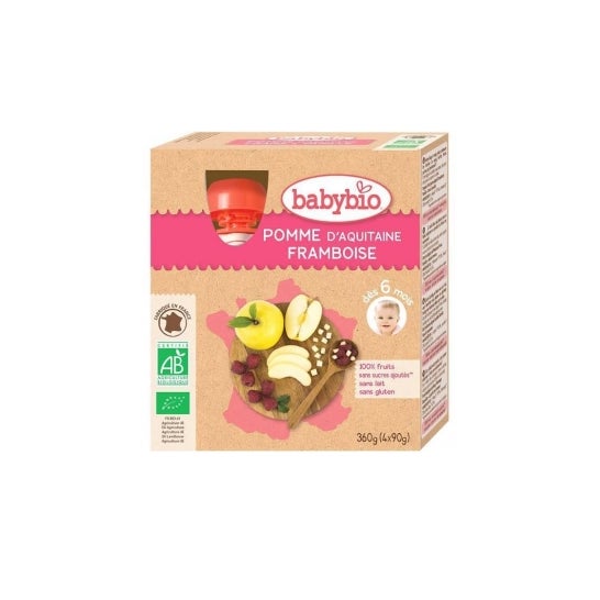 BabyBio Manzana Frambuesa Bio 4x90 gr