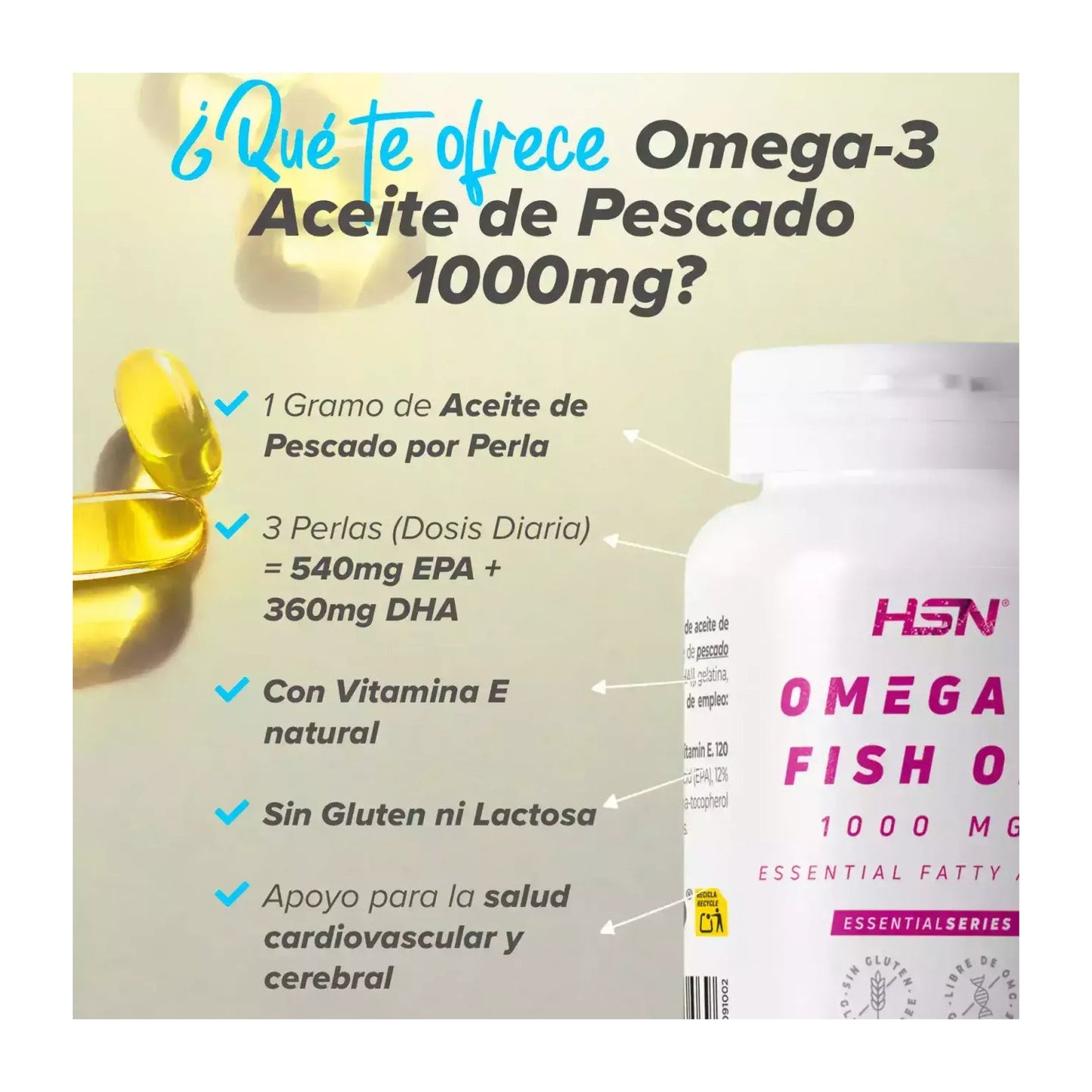 HSN Omega-3 Aceite Pescado 1000mg 120 perlas