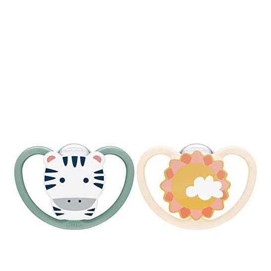 Nuk Space Set Chupete Silicona 6-18 m Cebra Sol 2 uds