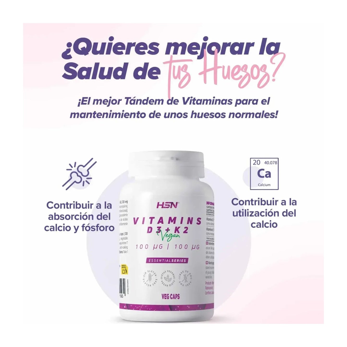 HSN Vitaminas D3 4000UI + K2 100mcg 120vcaps