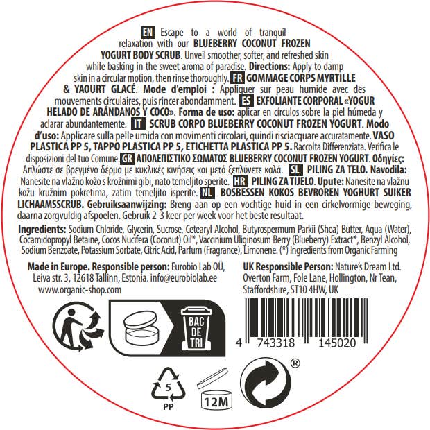 Organic Shop Exfoliante Azúcar Yogur Helado Arándano Coco 250ml