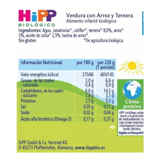 Hipp Tarrito Verdura con Arroz y Ternera 220 g