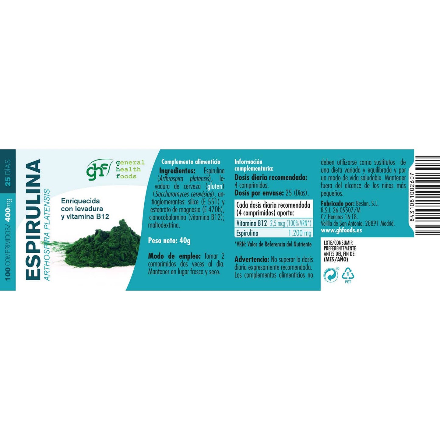 GHF Espirulina 400mg 100comp