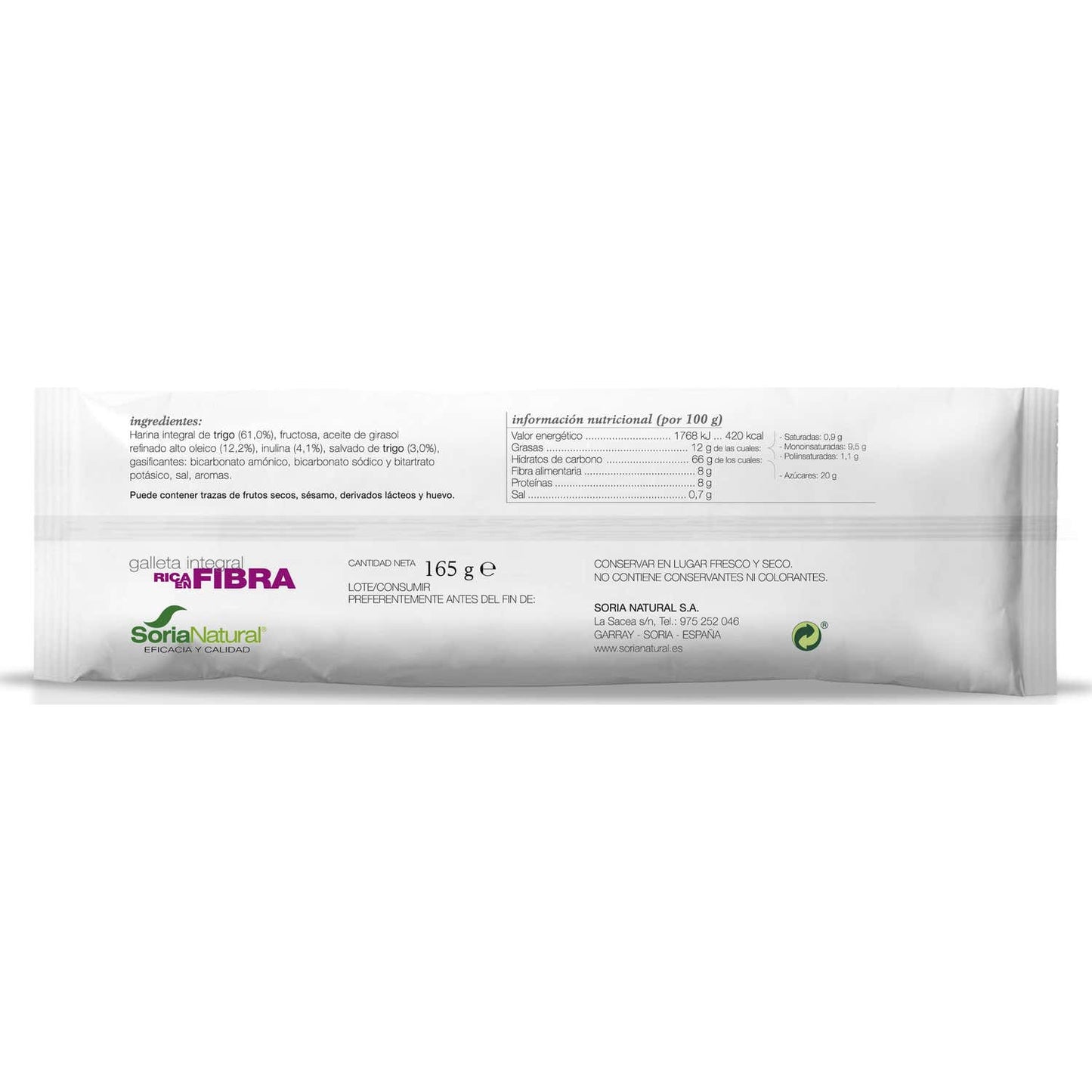 Soria Natural Galleta Integral Rica En Fibra 165g