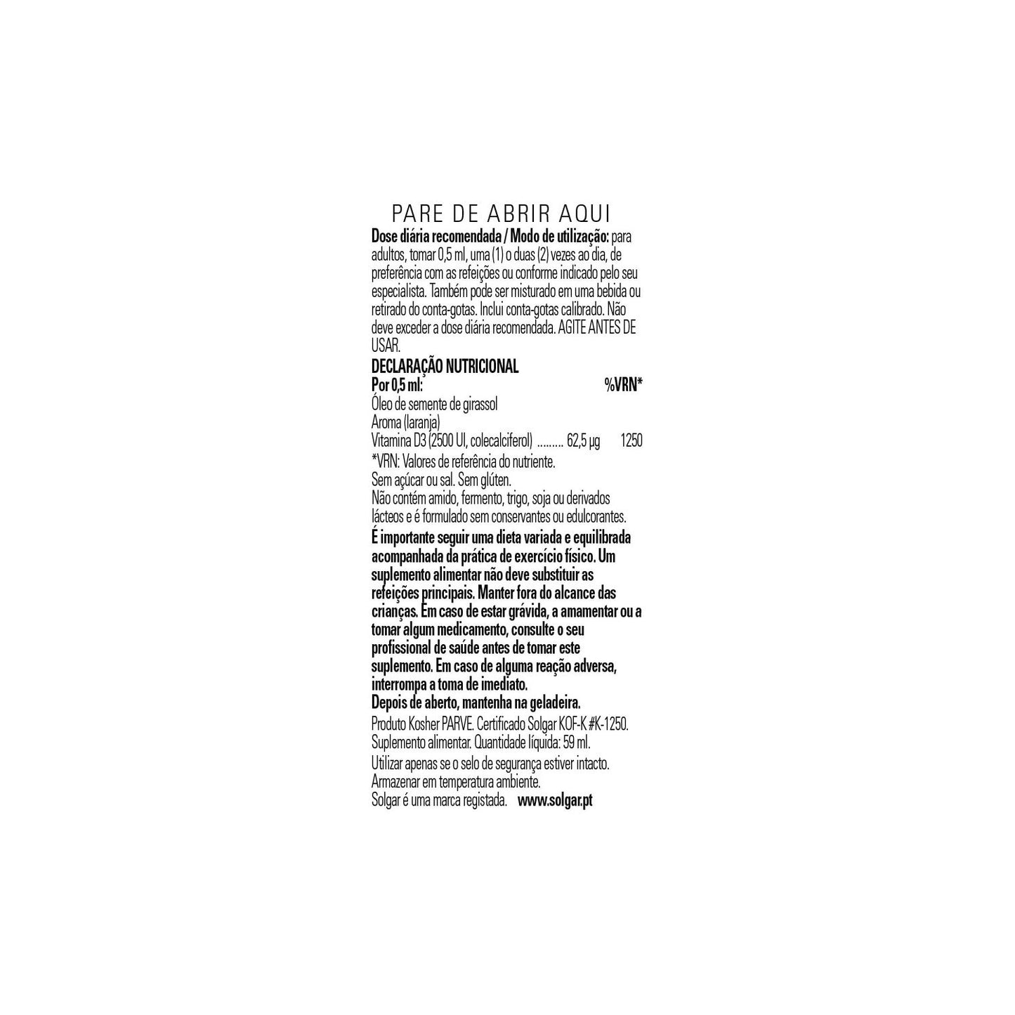 Solgar Vitamina D3 Líquida 2500 UI 62,5 mcg 59 ml