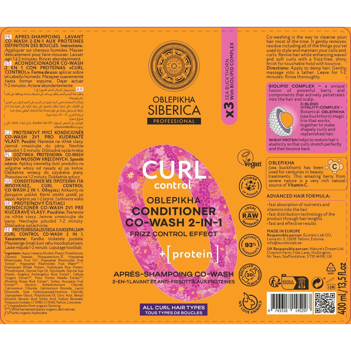 Natura Siberica Oblepikha Acondicionador 2en1 Curl Control 400ml