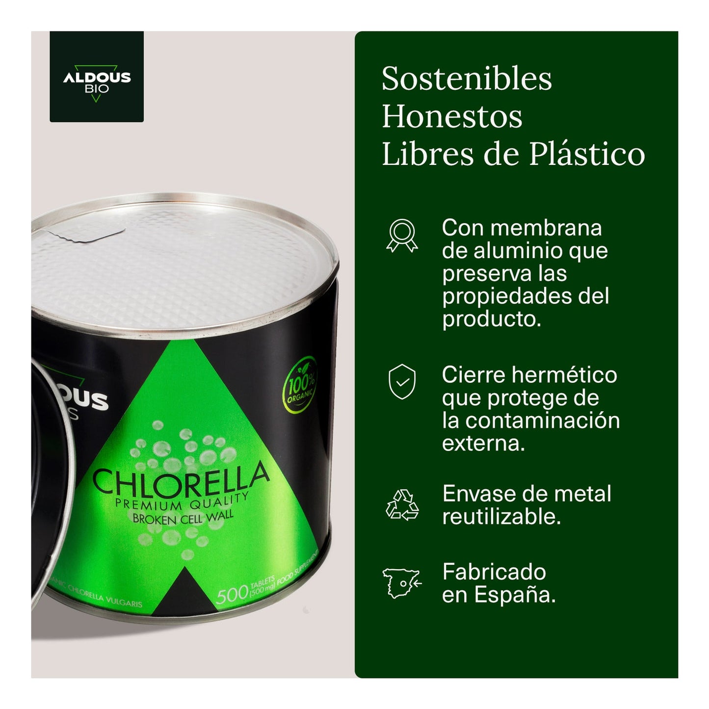 Aldous Bio Chlorella Ecológica y Orgánica Calidad Premium 600comp