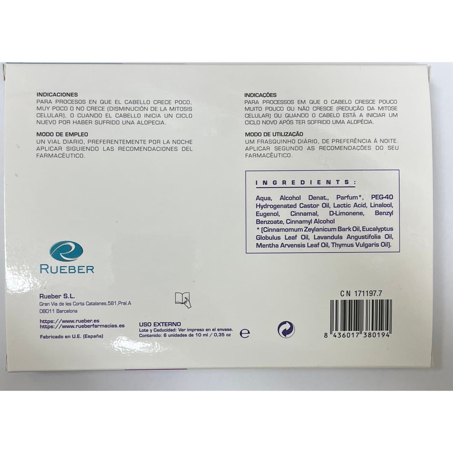 Rueber r-activo 2% potenciado 6 vialesx10ml