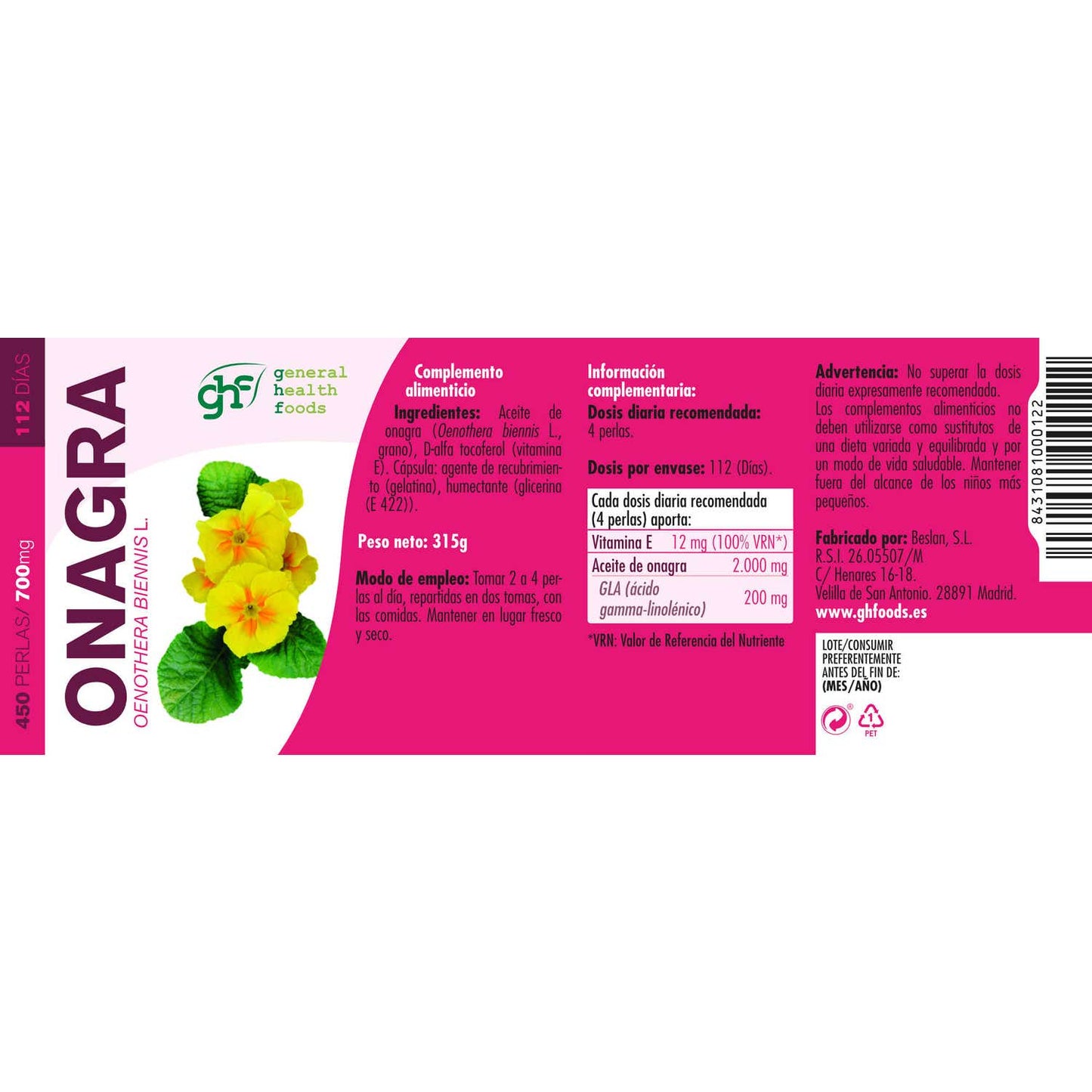 GHF Onagra 640mg 450 perlas