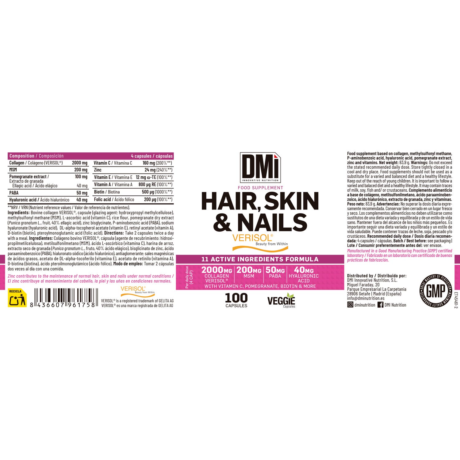 DMI Nutrition Hair Skin & Nails Verisol 100caps