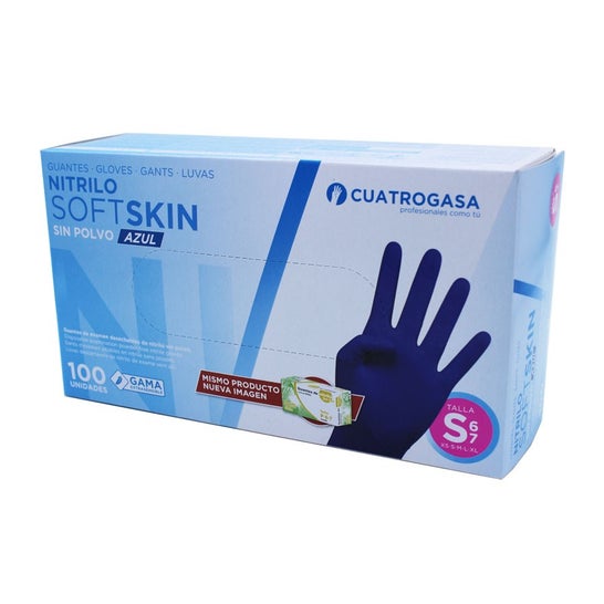 Cuatrogasa Guante Nitrilo SoftSkin Sin Polvo Azul S 100uds