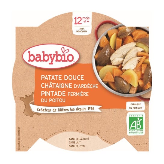 Menú diario Babybio desde hace 12 meses Plato de camote y castaño de indias 230 gramos